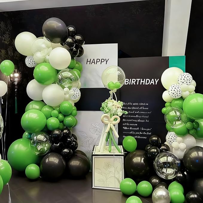 Dog Paw Green Black White Balloon Garland Arch Kit, 167Pcs Latex Balloons Different Sizes 18 12 10 5 inch for Pet Dog Theme Birthday Baby Shower Graduation Wedding Party Decorations