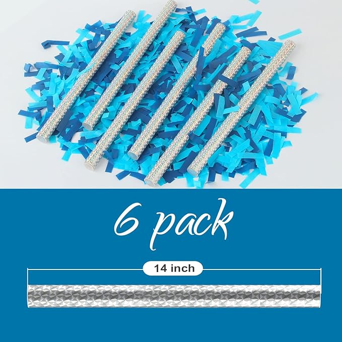 BATTIFE It's a Boy, 6Pack Gender Reveal Confetti Wands, Tissue Paper Confetti Flick Flutter Sticks for Baby Boy Born Shower Party Decorations Supplies, Shoot Poppers, 14inch Blue