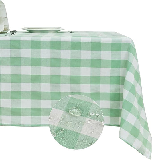 BALCONY & FALCON Rectangle Gingham Table Cloth – Water-Resistant Cotton Blend, Spill-Proof & Washable Checkered Tablecloth for Kitchen, Dining, Picnic, Party (Green White, 57x118 Inch)