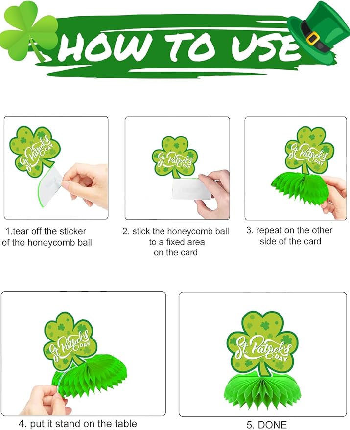 St Patricks Day Table Decorations, 9 Pcs St Patricks Day Centerpieces, Irish Green Honeycomb Centerpieces for Table, 3D Shamrock Table Decor for St. Patrick's Day Party Favor Supplies