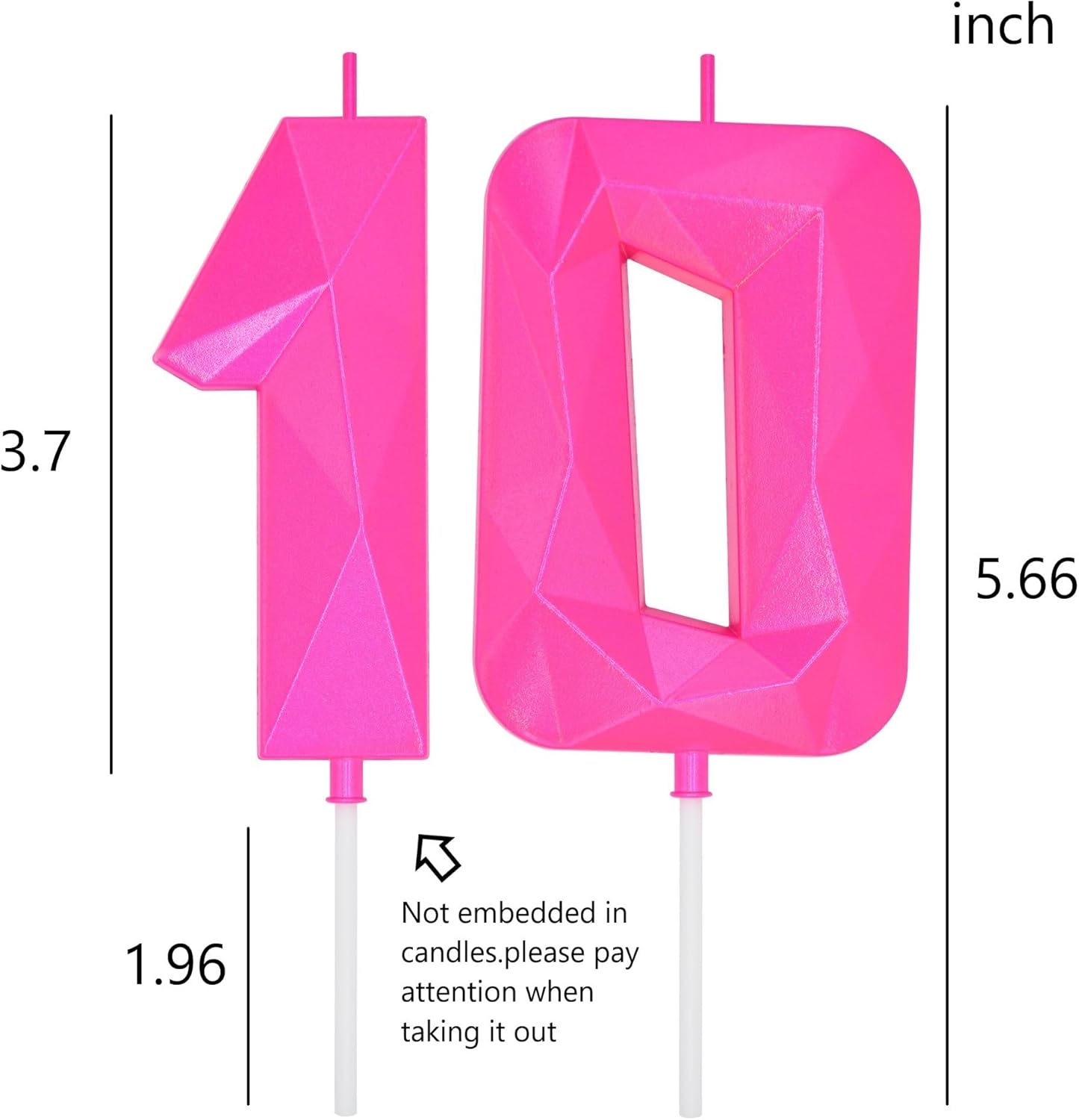 DERVENTA Large Birthday Candle Number 3D Pink 3.7 inch Party Celebration Anniversary Decoration Cake Topper 1 Piece (Number 10 Pink)