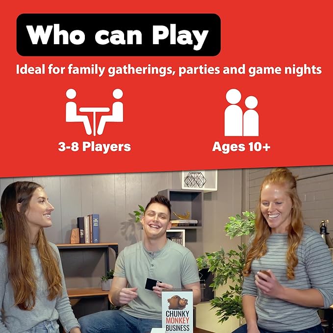 Chunky Monkey Business, Funny Fill-in-The-Blank Word Guessing Brain Teaser Party Game for Game Nights, Family Fun, and Groups, Ages 10+