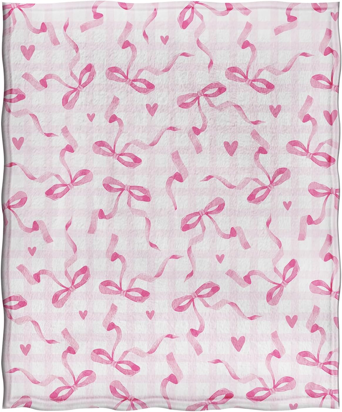 Jekeno Checkered Bow Throw Blanket Gifts for Women Girls Her, Bow Themed Birthday Party Decorations, Pink Soft Microfiber Blankets Bows Room Decor for Home Bed Couch