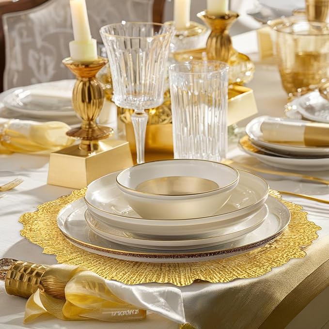 20pcs Gold Charger Plates,13 Inch Charger Plates Bulk,Round Ruffled Rim Chargers for Dinner Plate,Disposable Chargers Plate for Wedding,Party
