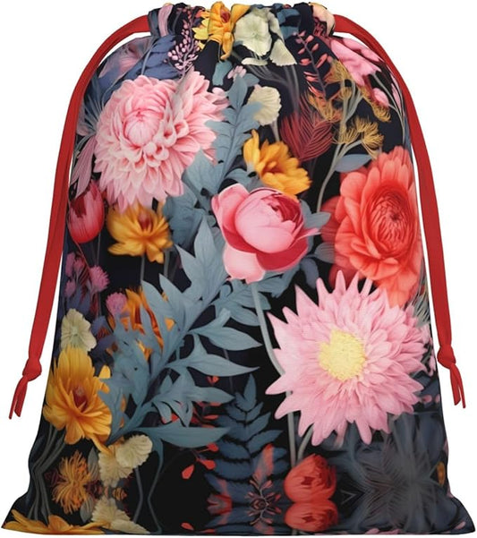quopvn Colorful Boho Floral Print Christmas Gift Bag Christmas Gift Bags For Christmas Party Supplies Favors