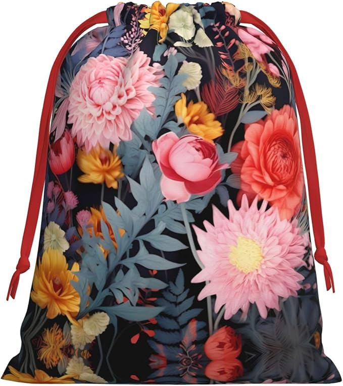 quopvn Colorful Boho Floral Print Christmas Gift Bag Christmas Gift Bags For Christmas Party Supplies Favors