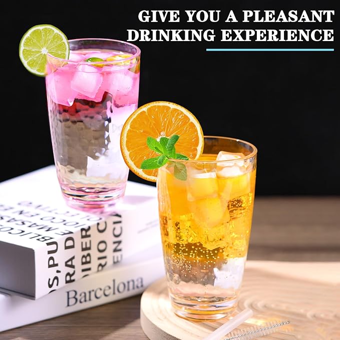 6 Pcs Plastic Drinking Tumblers Set of 18 oz, Acrylic Drinking Glasses with Straw&PP Brush, BPA-Free, Stackable Water Cups, Clear Cups for Juice, Wine (18 oz-6 pcs)