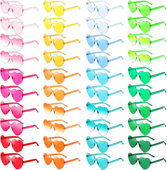 Matcheck 20/40 Pack Colored Rimless Sunglasses Bulk Heart/Star Shaped Candy Color Glasses Frameless Party Eyewear for Adults