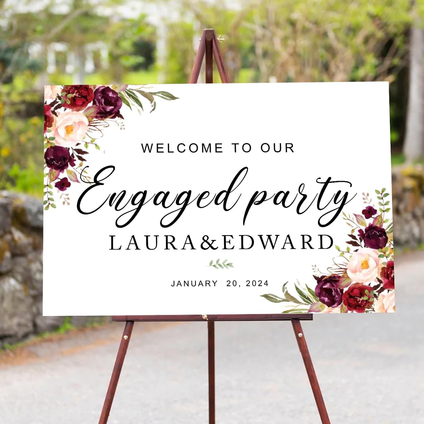 Blush Pink & Burgundy Engagement Party Sign - Welcome Signs for Ceremony