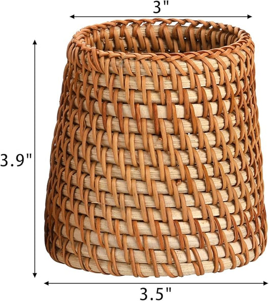Elsjoy Set of 2 Wicker Pencil Holder, Natural Rattan Pen Cup Woven Makeup Brush Holder, Rustic Utensil Caddy Wicker Pen Organizer for Home Decor, Office, Kitchen