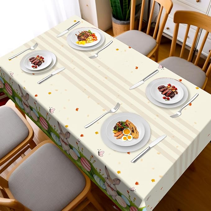 Childom 3 Pack Easter Decorations Easter Tablecloths Disposable Plastic Tablecloths 54"x108" Bunny Table Cloths Rectangle Tables for Party Supplies,Holiday Table Covers for Home Dinner Outdoor Picnic