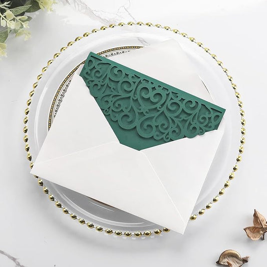 AdasBridal 50PCS Green Wedding Invitations with Envelopes and Rsvp Cards Laser Cut Invitations 4.9x7.1 Customized Invitation Cards Pearl Paper Inserts for Wedding Quinceanera Bridal Shower Party