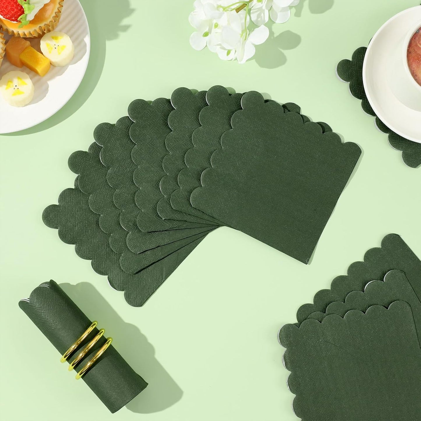 120 Pcs Cocktail Napkins Olive Green Napkins Disposable Scalloped Dessert Beverage Napkin Dark Green Dinner Napkin for Wedding, Bridal Baby Shower, Christmas, 5 x 5 Inch