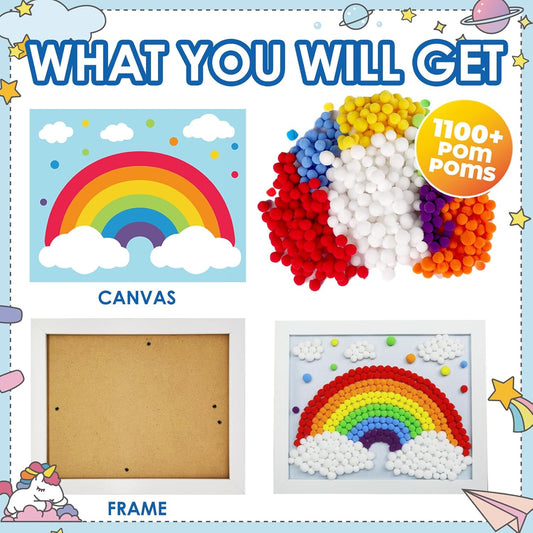 Funto Rainbow Painting Art Kit - 1100+ Pom Poms, Canvas and Sturdy Frame for Home Decor, Artistic Crafts for Kids