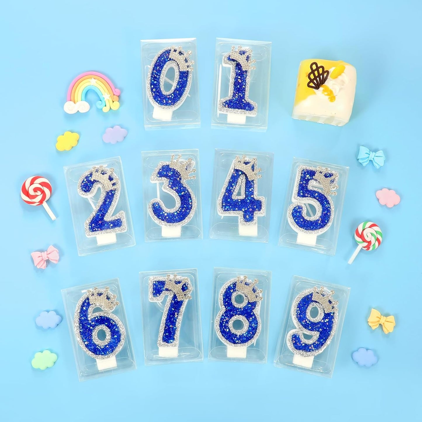 Blue Birthday Candle Crown Number 3 Candle with Sequins Cake Candles Cupcake Decorations Party Decor for Anniversary Celebrations Supplies