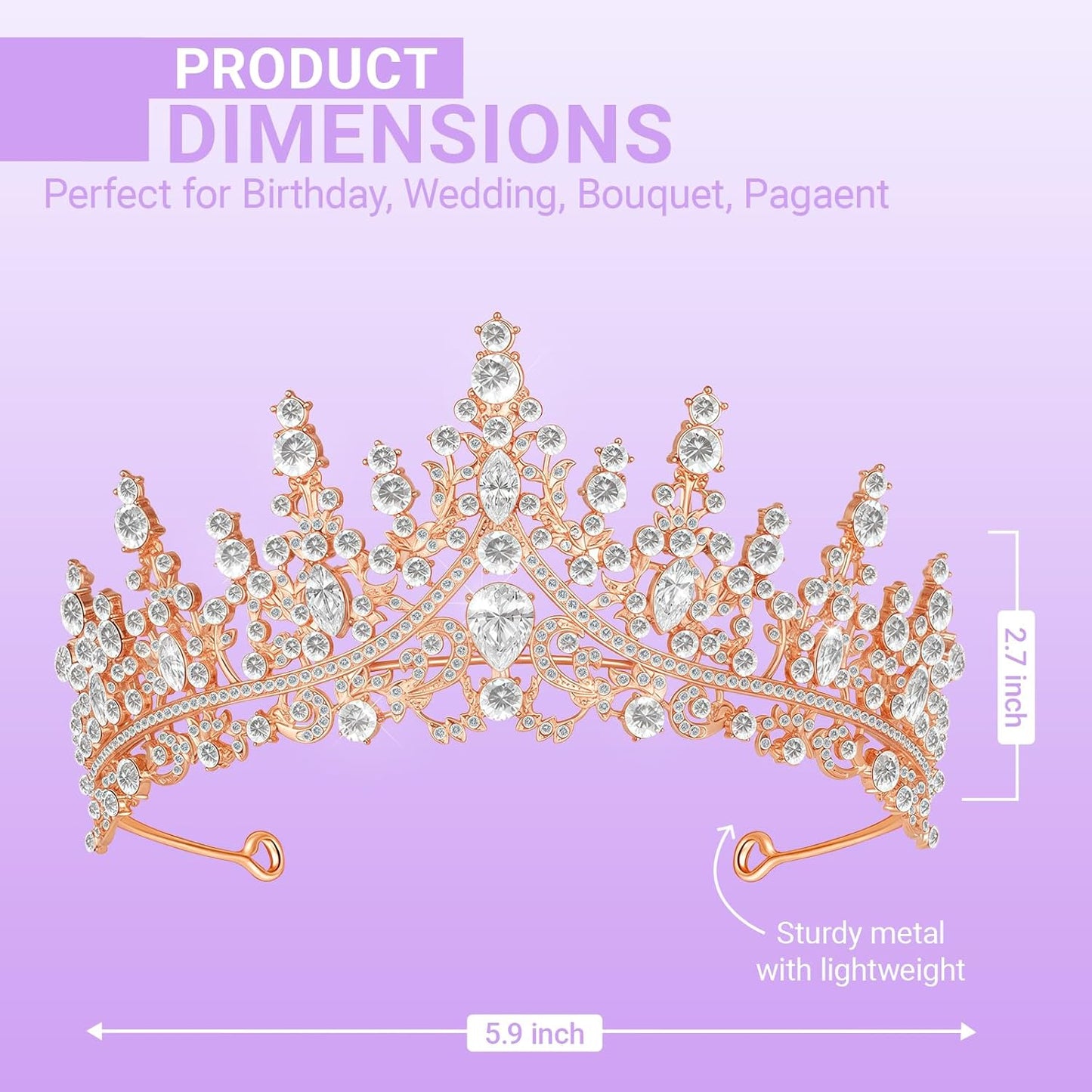 Tiara Crown for Women, Queen Tiara for Birthday Prom Bridal Party Custome Rose