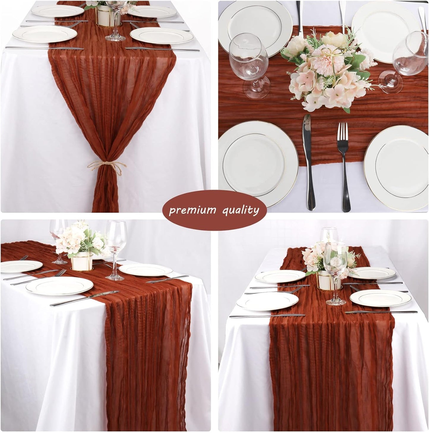 12 Pack 13Ft Cheesecloth Table Runner 35x157 Inch Boho Gauze Table Runner Cheese Cloth Long Rustic Table Runners for Wedding Bridal Shower Birthday Party Table Decor (Terracotta)