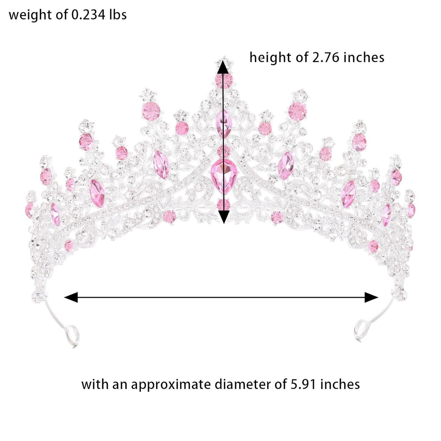 Pink Tiara for Women Crystal Queen Crowns Rhinestone Princess Tiaras for Girl Wedding Headband for Bride Hair Accessories for Halloween Costume Birthday Party Prom Mother's Gifts