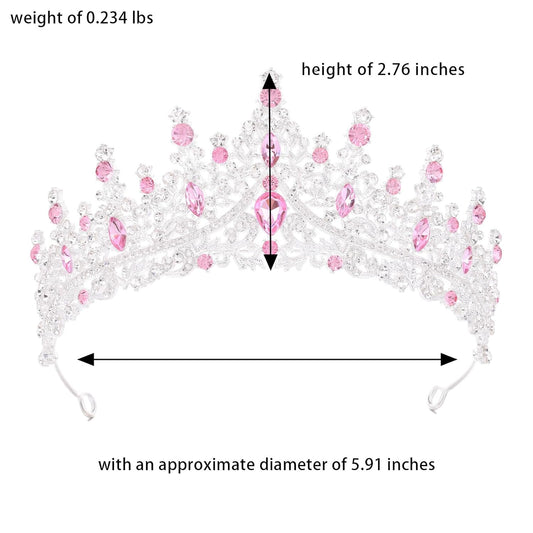 Pink Tiara for Women Crystal Queen Crowns Rhinestone Princess Tiaras for Girl Wedding Headband for Bride Hair Accessories for Halloween Costume Birthday Party Prom Mother's Gifts