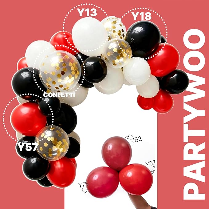 PartyWoo Red and Black Balloons 65pcs 12 Inch Matte Black Red White Confetti Balloons for Graduation Men Birthday Wedding Anniversary Bachelorette Racing Car Casino Retirement Party Decorations