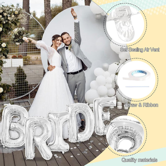 40 Inch BRIDE Balloons Giant Silver Bride Letter Foil Balloon Bachelorette for Bridal Shower Decorations Silver Bridal Shower Balloons Wedding Bachelorette Party Decorations Bride To Be Balloon Banner