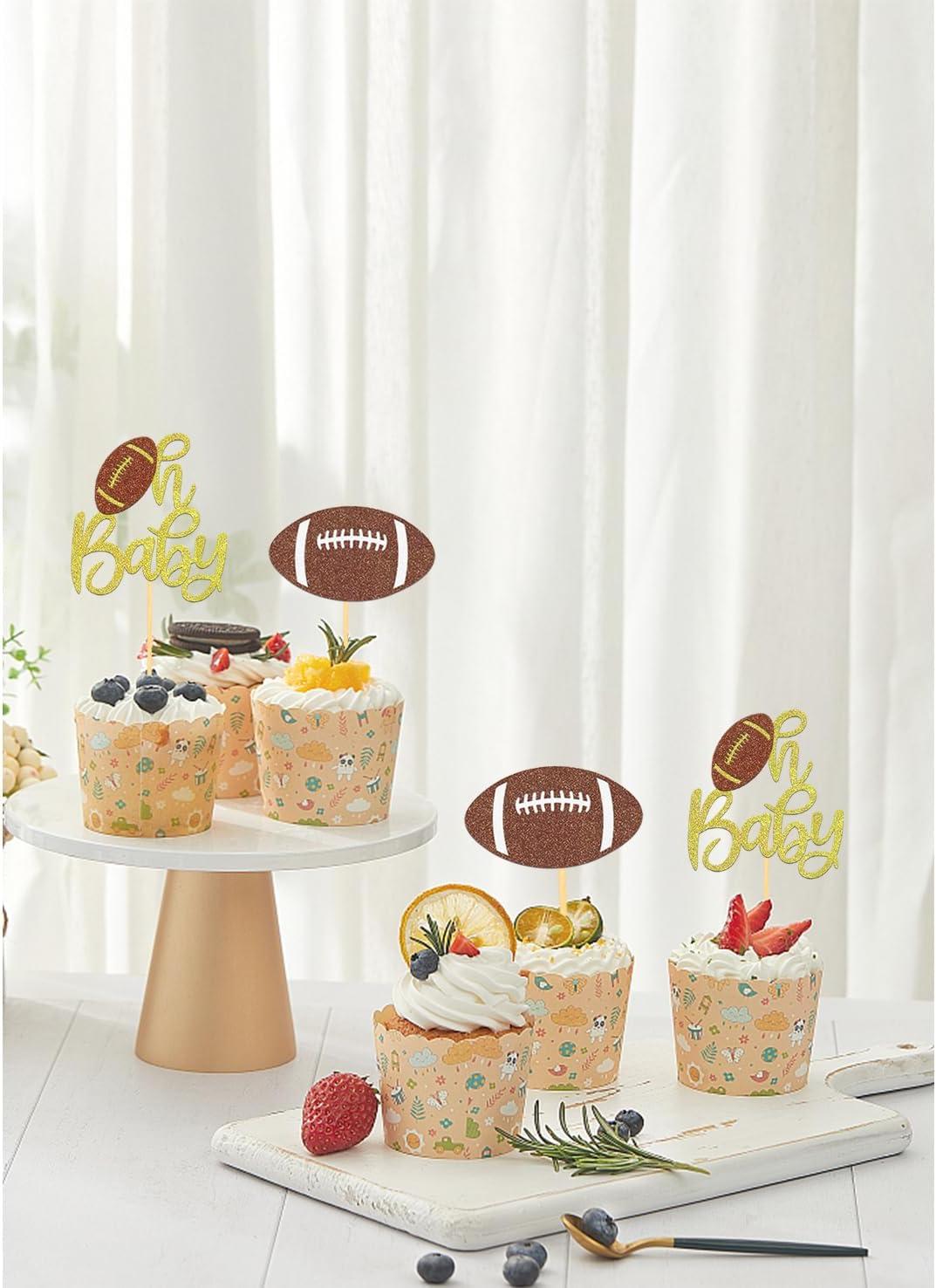 24Pcs Oh Baby Football Cupcake Toppers for Baby Shower Party Decorations