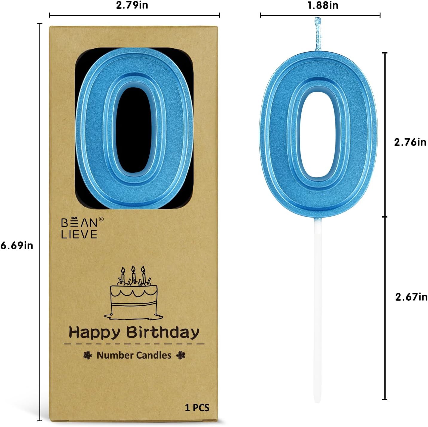 BEAN LIEVE Blue Birthday Candles Number 0, Blue Number Candles, Cake Number Candles for Birthday Parties and Wedding Anniversary Celebrations