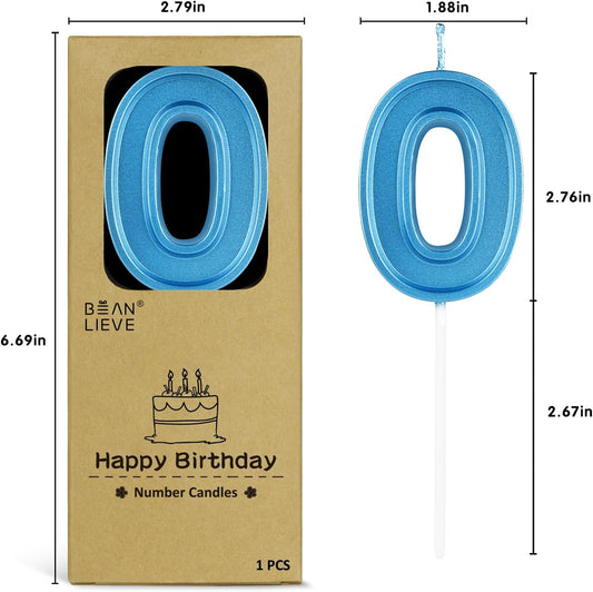 BEAN LIEVE Blue Birthday Candles Number 0, Blue Number Candles, Cake Number Candles for Birthday Parties and Wedding Anniversary Celebrations