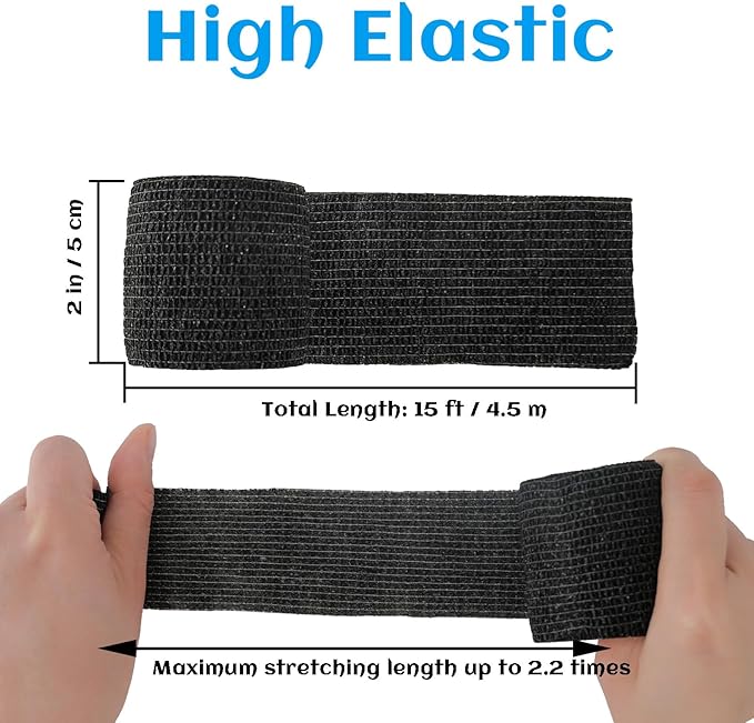 36 Rolls Black Sensi Wrap Elastic Self Adhesive Bandage Wrap 2 Inch, Breathable Cohesive Bandage, Ankle Sprains Swelling Sports Athletic Grip Tape, Dogs Pet Vet Wrap