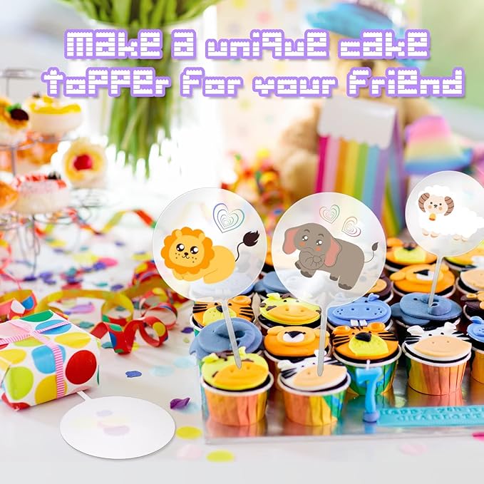 Blank Acrylic Cake Toppers,10PCS Round Acrylic Mirror Cake Topper 4 Inch Clear Circle DIY Cupcake Toppers Blanks Cake Picks for Birthday Anniversary Wedding Baby Shower Party Supplies (transparent)