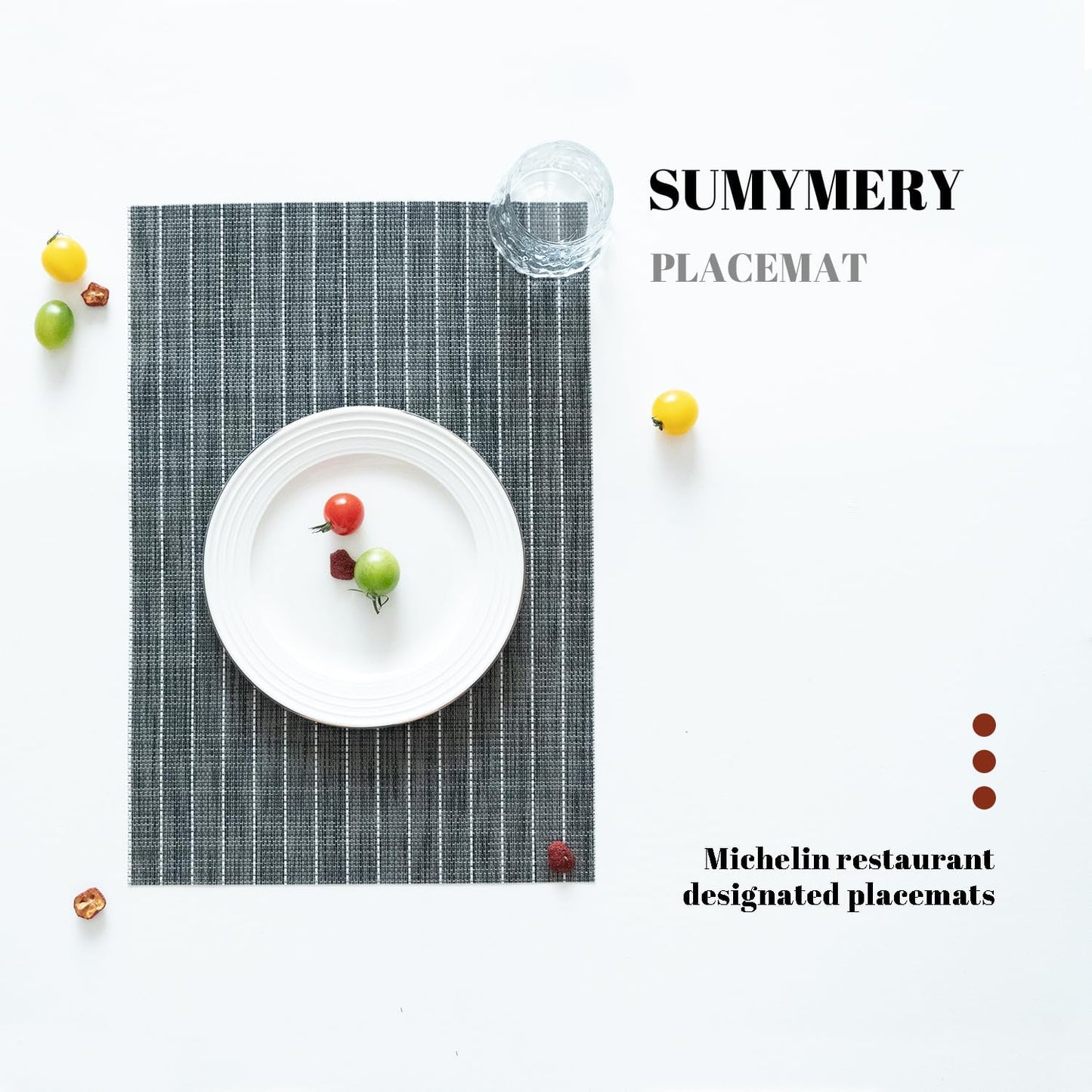 Placemats Set of 8 Vinyl/Plastic Woven Place Mats for Kitchen Table Indoor/Outdoor Washable Placemat Wipeable Dining Table Mats (Black Stripes,8)