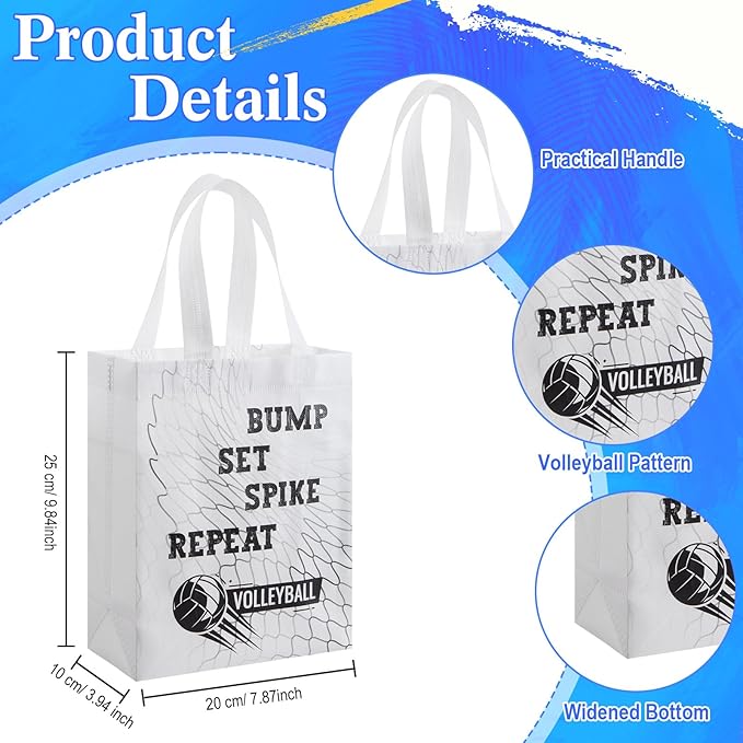 Wesnoy 48 PCS Volleyball Gift Bags Bulk Reusable Non Woven Volleyball Snack Party Favors Tote Treat Goodie Candy Bags with Handle for Team Sports Theme Birthday Party 9.84 x 7.87 inch