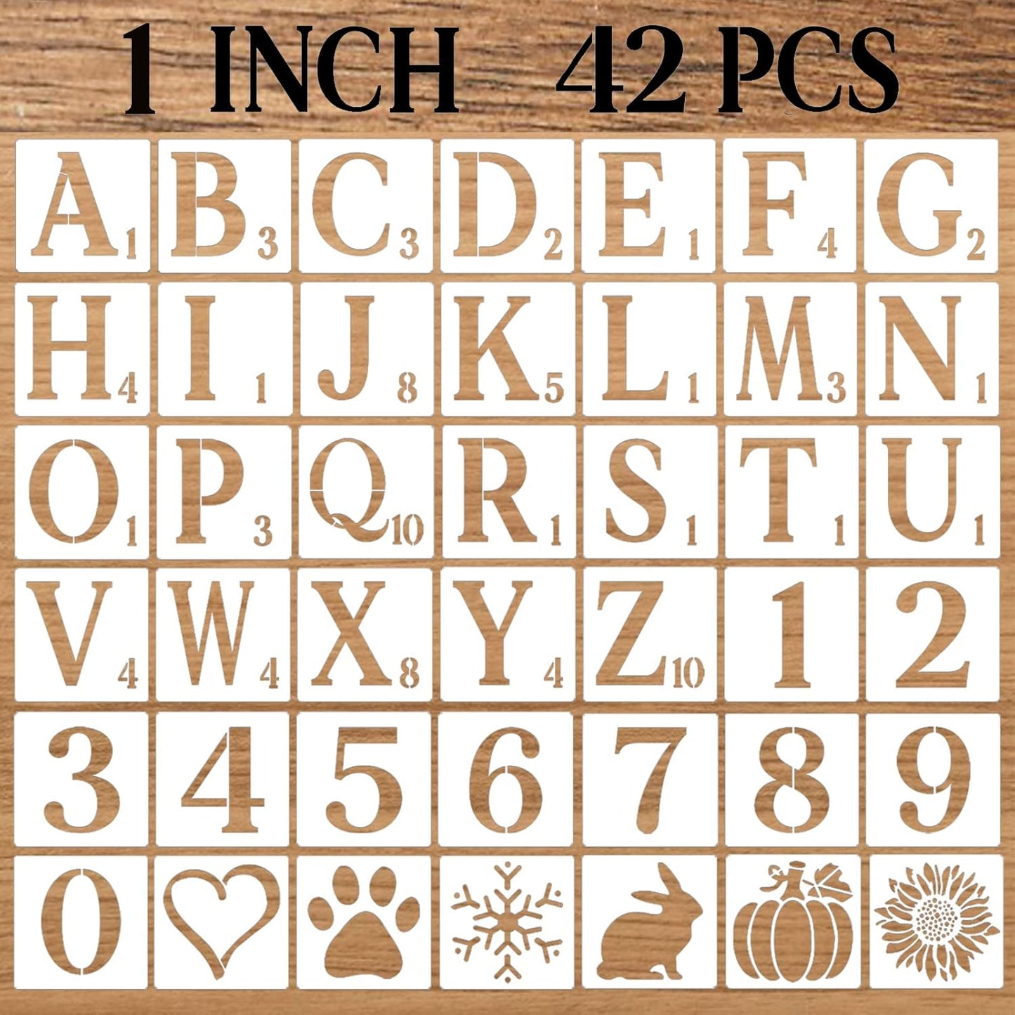 1 Inch Letter Stencils Numbers Craft Stencils, 42 Pcs Reusable Plastic Alphabet Drawing Templates for Painting on Wood, Wall, Fabric, Rock, Signage, Door Porch, DIY Art Projects