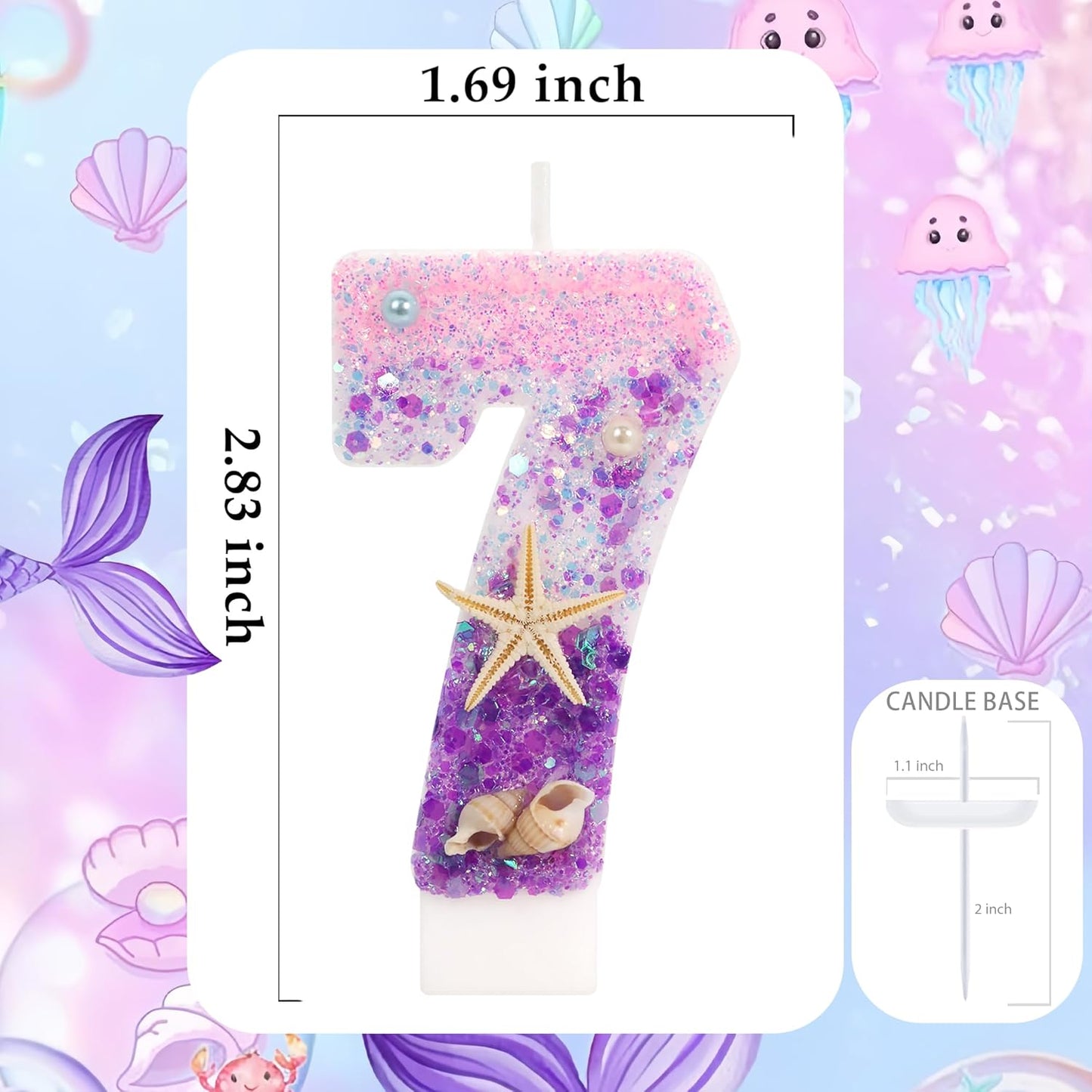 Purple Mermaid Party Number 7 Cake Candles, 2.76 inch Birthday Candle, Cake Topper Decoration for Birthday Party (Number 7)