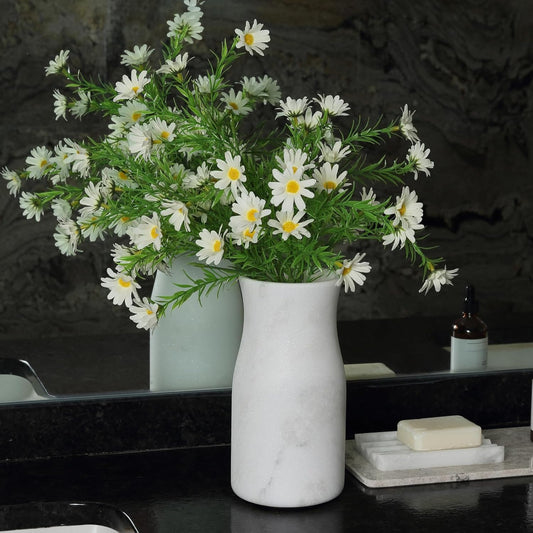 White Marble Vase for Flowers, 8.66" Minimalist Modern Frosted Flower Vase for Home Decor, Decorative Vases for Centerpieces, Living Room, Dining Table, Office, Boho Farmhouse Decor