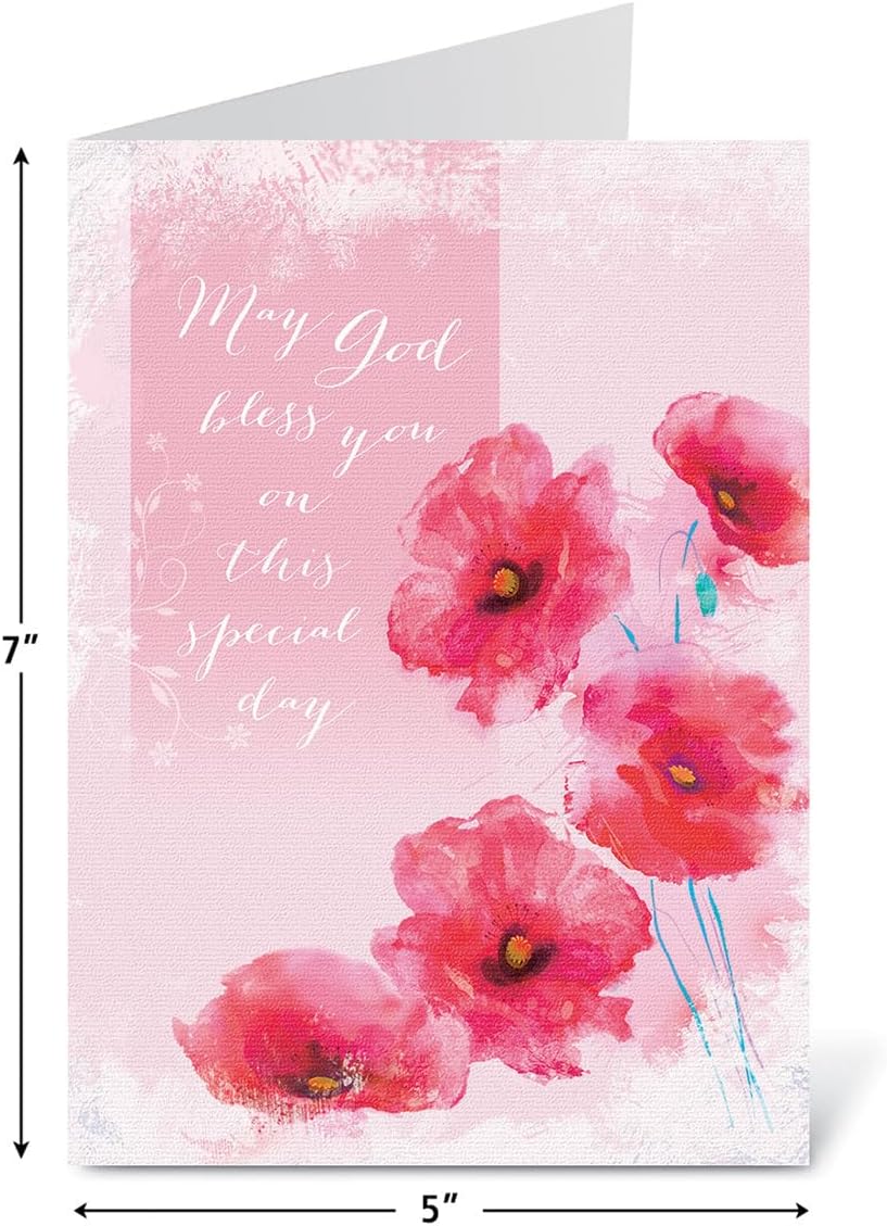 Anniversary Blessings Faith Cards With Scripture- Set of 8 (4 Designs), Large 5" by 7 Inch Pretty Poppies Religious Wedding Anniversary Cards