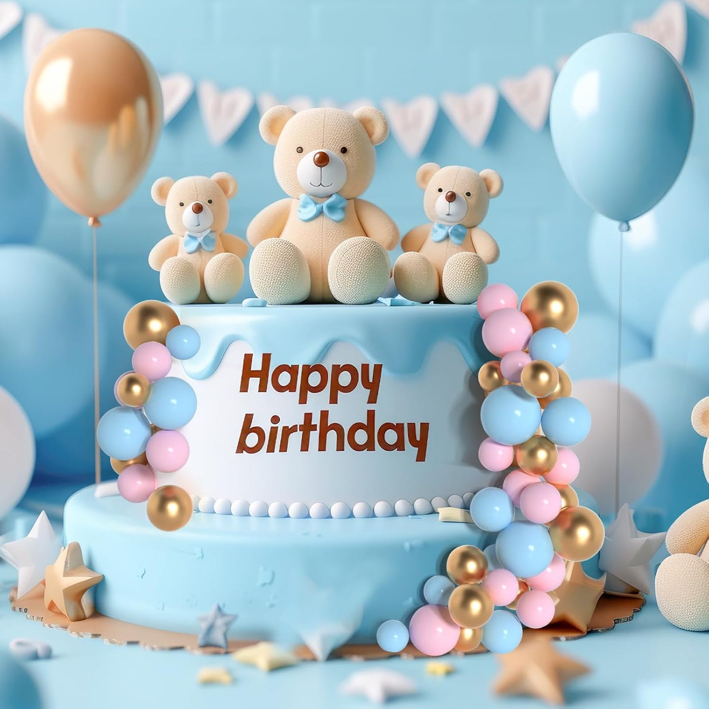 138 Pcs Balls Cake Topper Decorations Balloon Cupcake Toppers Foam Multisize Cake Topper Balls for Birthday Party Wedding Anniversary (Blue,Pink,Gold)