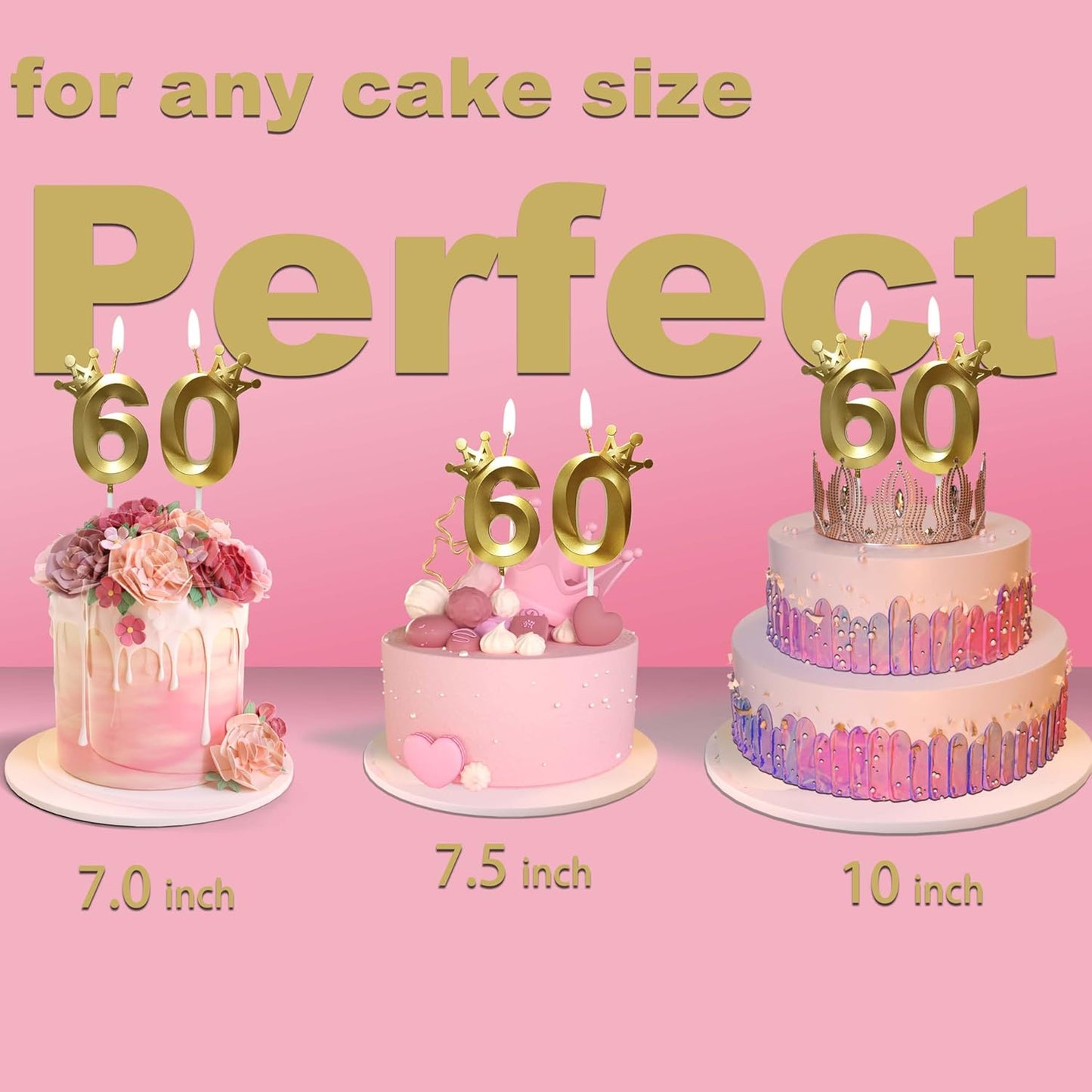 The Number 60 Gold Birthday Candles for Cake is Beautiful Number Candles for 60th Birthday Decorations for Man and Women(Gold-60, Crown)