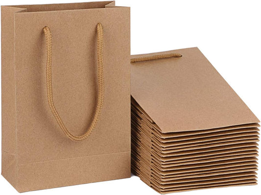 driew Kraft Gift Bags, Small Brown Paper Favor Bags with Handles Gift Bags Kraft Paper Bags 5x2x7.5 inches with Cotton Handle for Party Craft Takeouts Business,Shopping Pack of 50