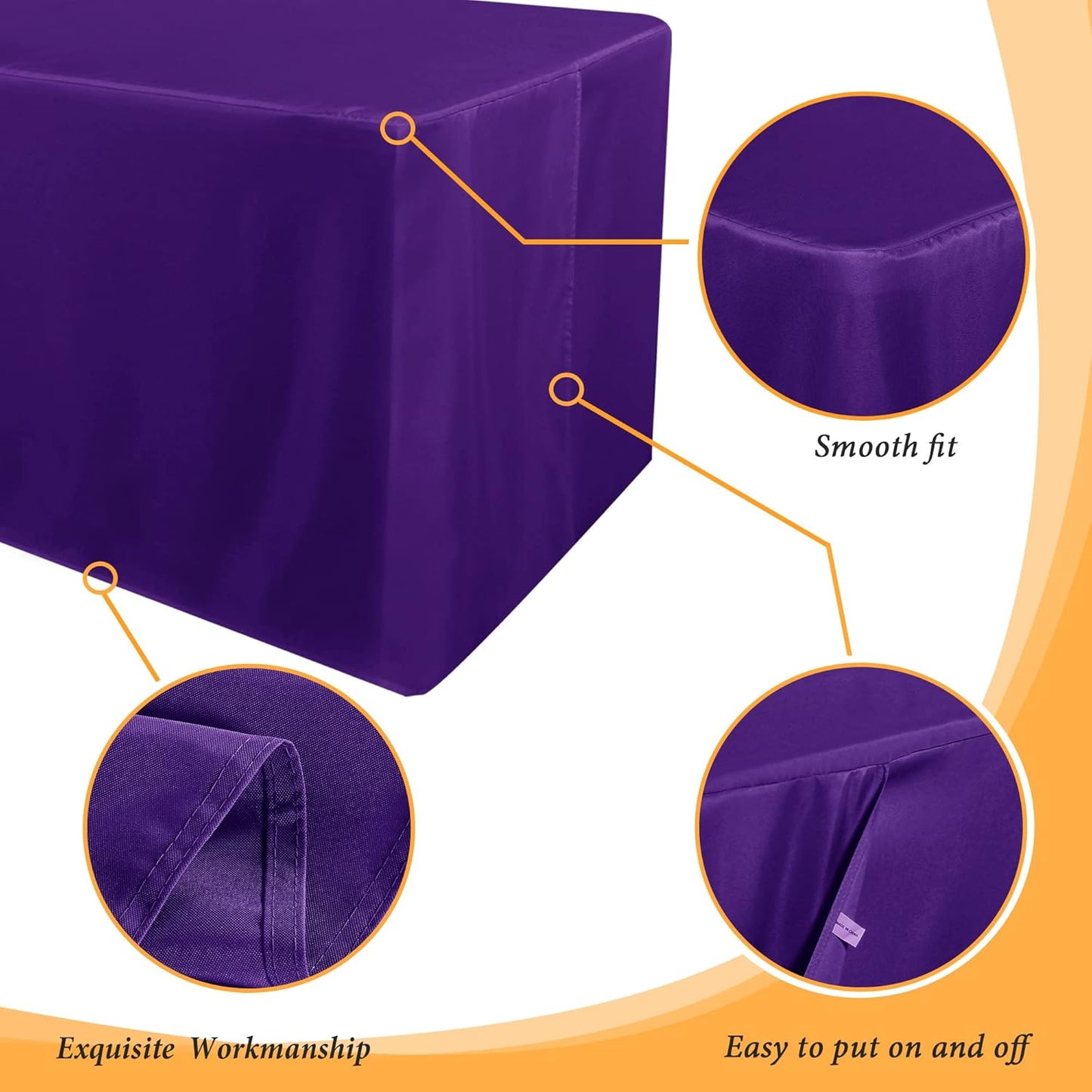 Obstal 2 Pack Table Clothes for 8 Foot Rectangle Tables - Water Resistant Washable Fabric Polyester Rectangle Table Cover Protector for Wedding, Banquet and Trade Shows, 96L x 30W Inches, Purple