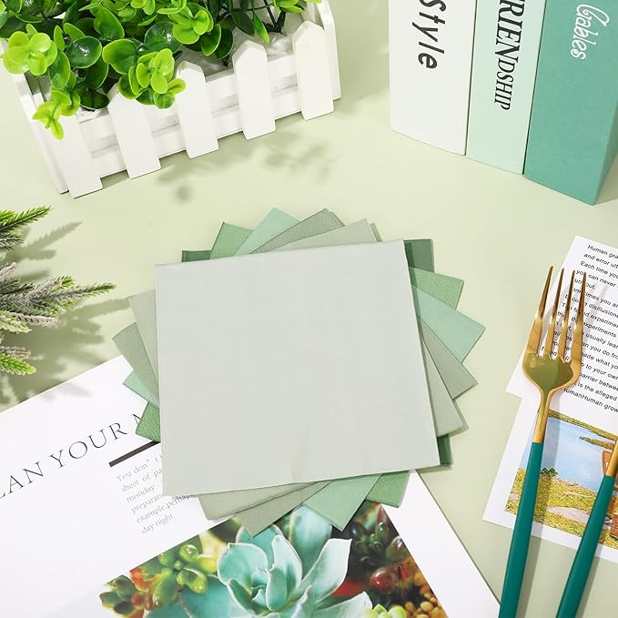 Whaline 120 Pieces Sage Green Cocktail Napkin Gradient Color Beverage Luncheon Paper Napkins 2 Ply for Home and Party Favors, 6 Colors