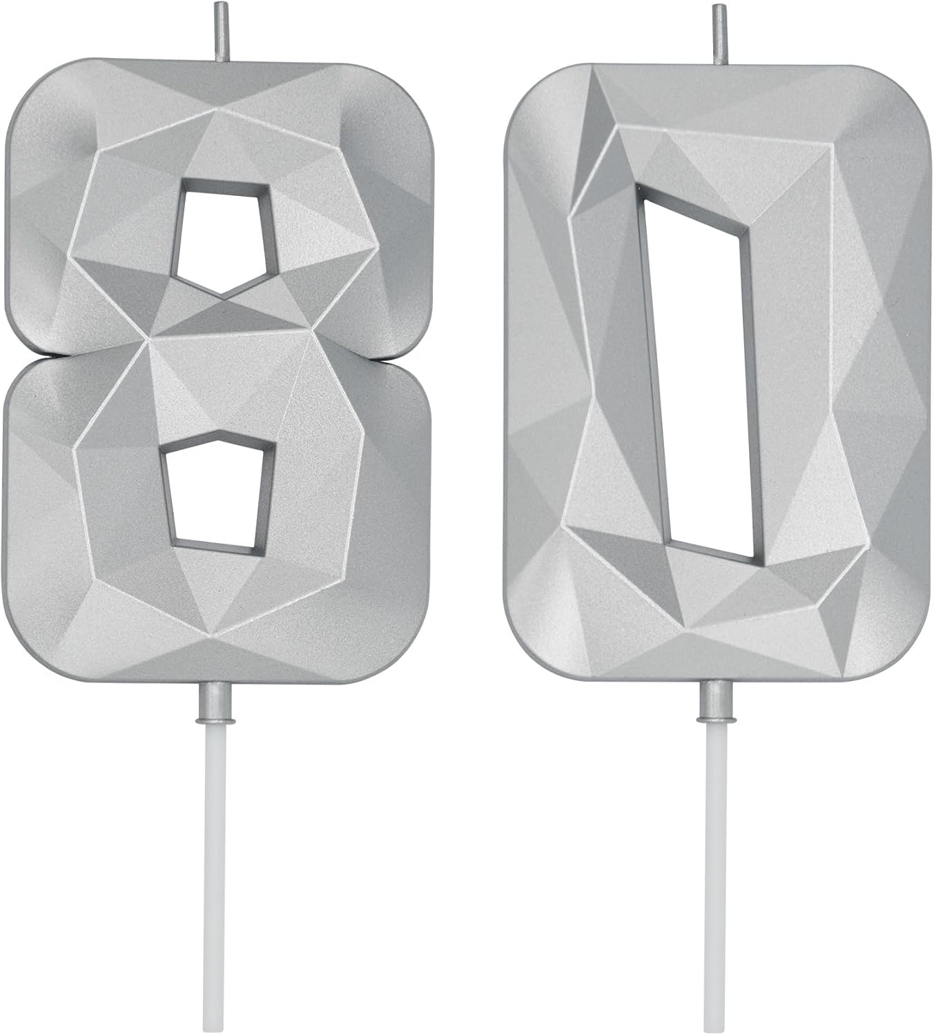 DERVENTA Birthday Candle Big Number 3D Silver 3.7 inch Party Celebration Anniversary Decoration Cake Topper 1 Piece (Number 80 Silver)