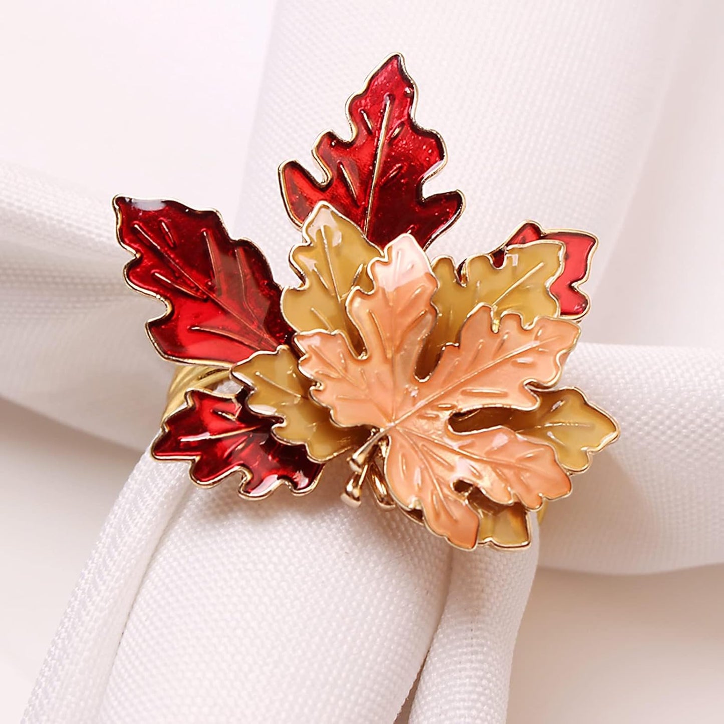 8 Pcs Maple Leaves Napkin Ring, Fall Metal Napkin Ring Holder Maple Leaves Serviette Buckle Holder Autumn Leaf Napkin Buckle for Harvest Season Thanksgiving Fall Decoration