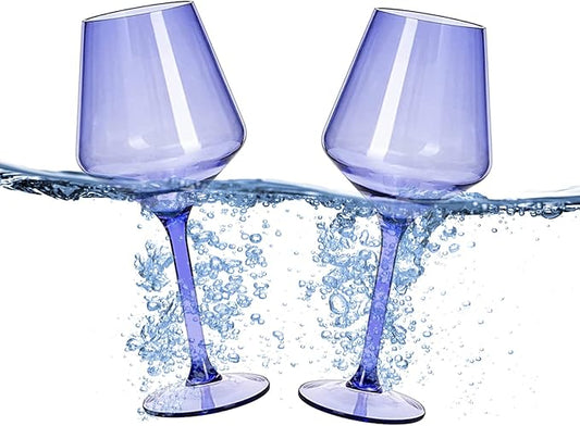 Floating Wine Glasses for Pool (18 Oz | Set of 2) - Wine Glass Set That Float | Shatterproof Poolside Wine | Beach Glass | Outdoor Tritan Plastic Glassware with Stem for Patio, Picnic - Bright Purple