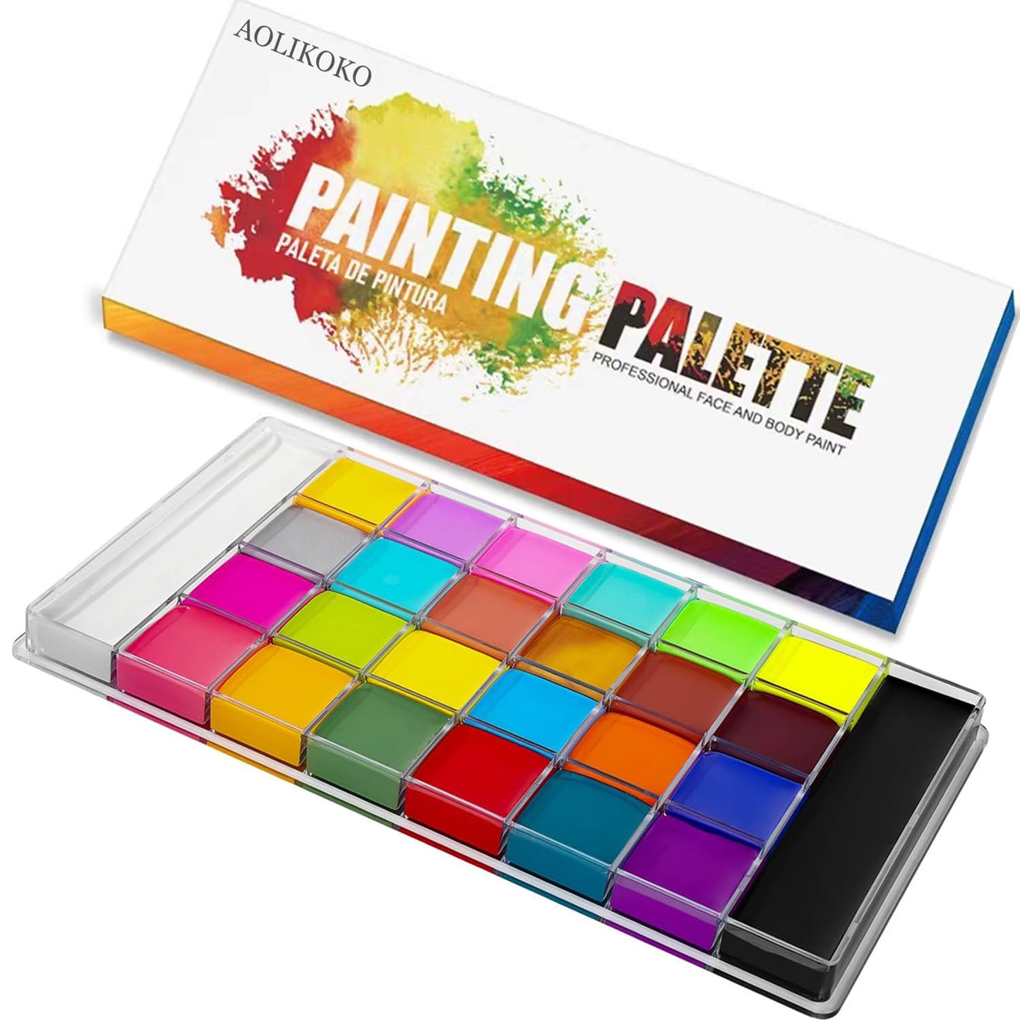 26 Colors Face & Body Paint Palette Kit，Halloween Makeup Kit, face painting kit professional，with 10 Brushes+30 pcs Stickers，Ideal for Halloween Cosplay Party SFX Arty Stage Makeup(26-Colors)