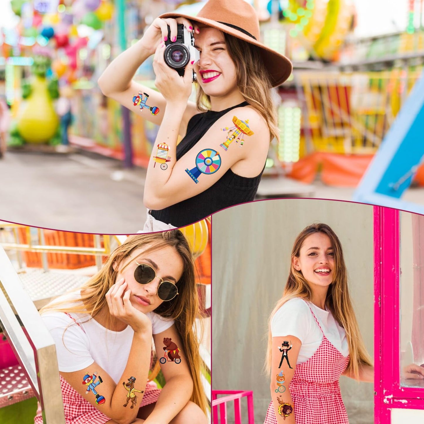Carnival Circus Temporary Tattoos - 200+ Circus Themed Party Decorations Carnival Tattoos Stickers Circus Party Favors Gifts Funny Clown Tattoos Temporary Kids Party Supplies Rewards Prizes