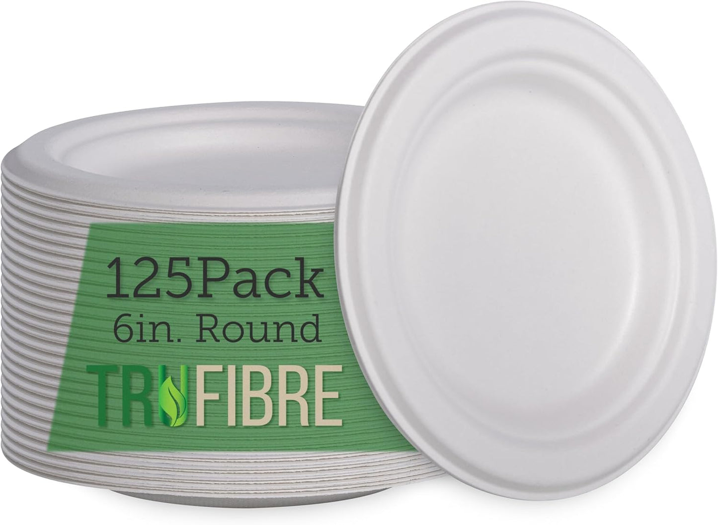 6" Paper Plates, Compostable Bagasse Food Container, Disposable, Microwave Safe for Lunch, Dinner, Party, Supplies, Events, Bulk, 125 Pack