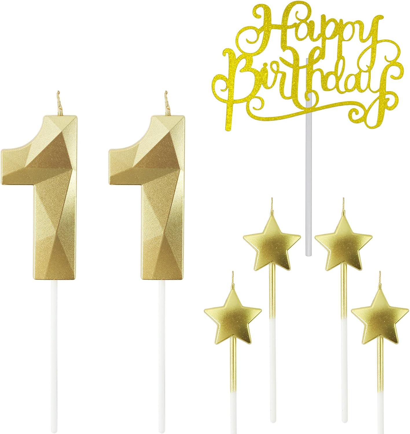 Golden Number 11 Birthday Candles and Star Birthday Candles 2.76 inch Birthday Cake Candles 3D Diamond Shaped Candles are Suitable for Birthday Parties and Anniversary Cake Decorations Candles