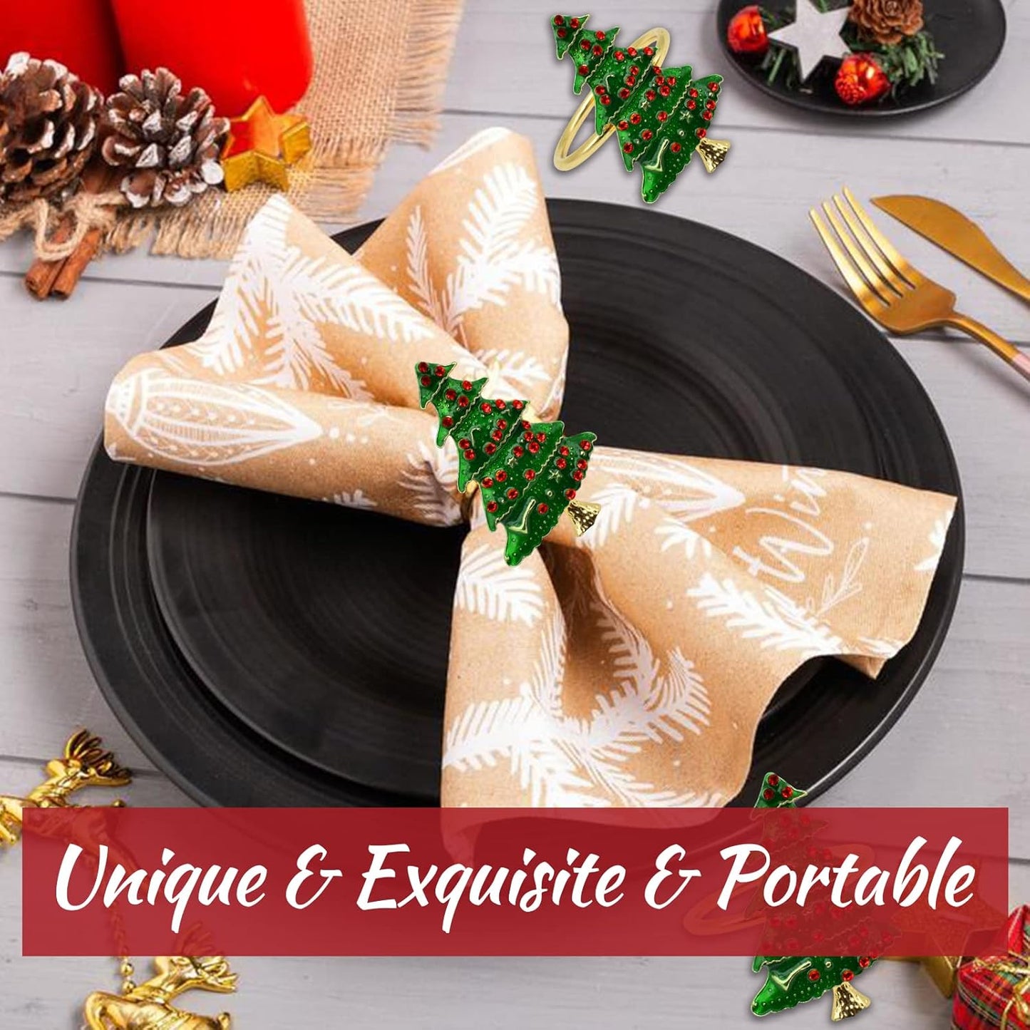 Legigo Set of 6 Christmas Tree Napkin Rings for Dinning Table Setting - Metal Napkin Holder Rings for Xmas Dinner Holiday Party, Wedding Receptions Dinning Table Setting