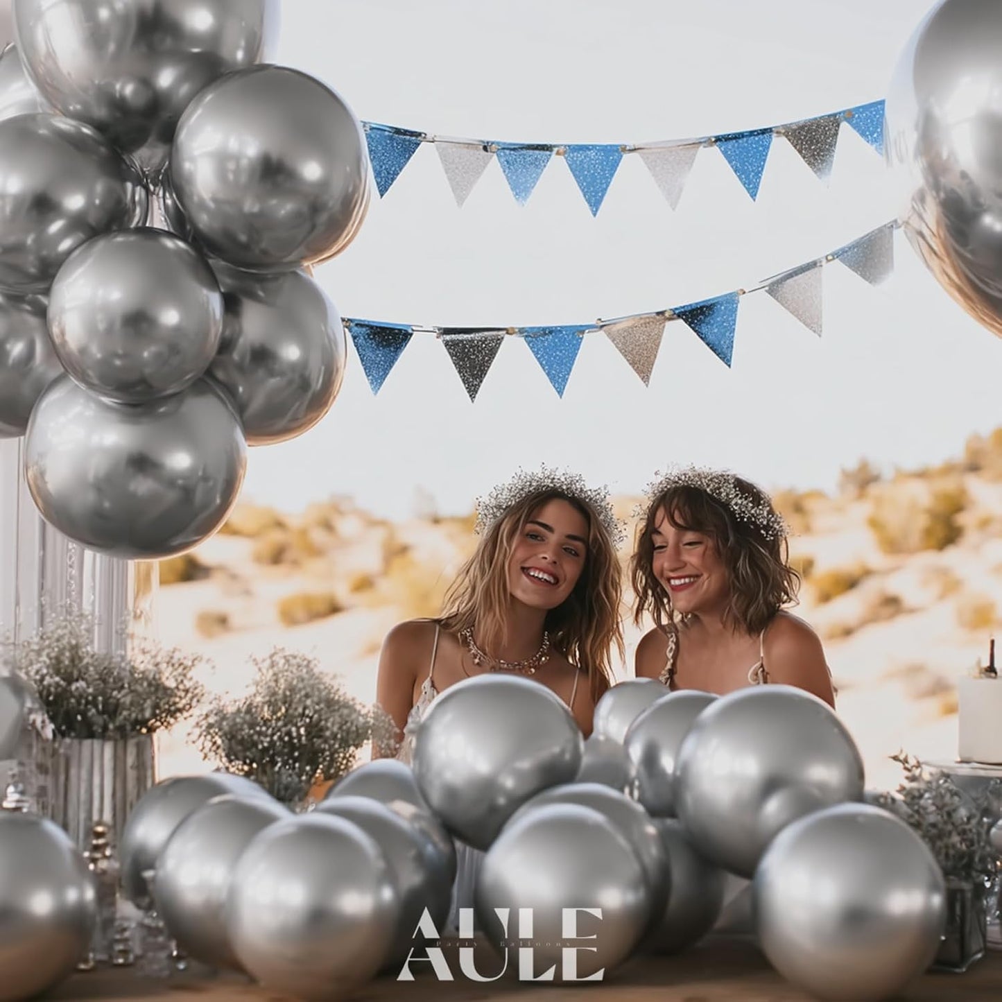 AULE Party Balloons 50 Pcs 12 inch Silver Metallic Chrome Helium Shiny Latex Thicken Balloon Perfect Decoration for Wedding Birthday Baby Shower Graduation Christmas Carnival